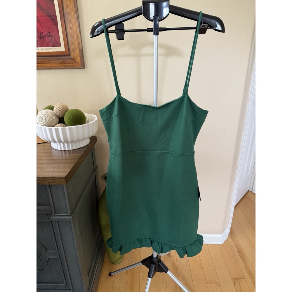 Lulus XL Emerald Green Mini Dress NWT Ruffle Hem Adjustable Straps Lined